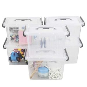 Vababa 6-Pack 3 L Clear Plastic Latch Storage Boxes with Gray Lids