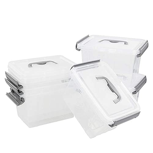 Vababa 6-Pack 3 L Clear Plastic Latch Storage Boxes with Gray Lids