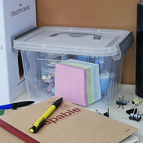 Vababa 6-Pack 3 L Clear Plastic Latch Storage Boxes with Gray Lids