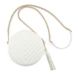 Ayliss Women Crossbody Shoulder Bag Circle Tassel Purse Clutch Evening Small PU leather Handbag Fashion Wallet With Chain (White #1)