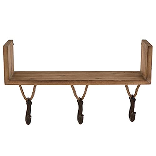 Glitzhome Set of 2 Wooden Iron Farmhouse Wall Shelf with Holders, Rustic