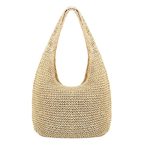 Naimo Women Straw Beach Shoulder Bag Woven Tote Handbag Large Handmade Weaving Summer Casual Hobo Bag