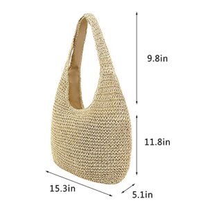 Naimo Women Straw Beach Shoulder Bag Woven Tote Handbag Large Handmade Weaving Summer Casual Hobo Bag