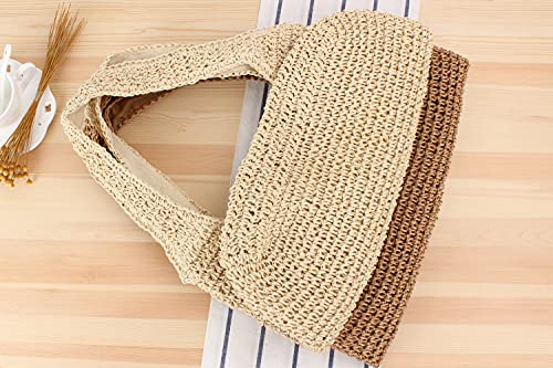 Naimo Women Straw Beach Shoulder Bag Woven Tote Handbag Large Handmade Weaving Summer Casual Hobo Bag