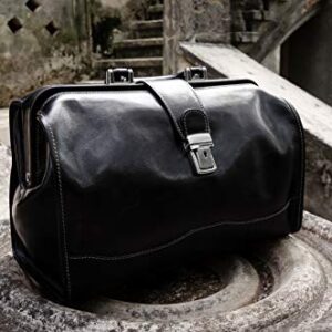 Time Resistance Leather Doctor Bag Medical Satchel Unisex Black