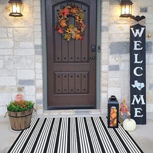 black and white striped outdoor rug front porch rug 27.5″x43″ front door mat cotton hand-woven reversible mats for outdoor,entryway,laundry room,farmhouse,kitchen (27.5″x43″)