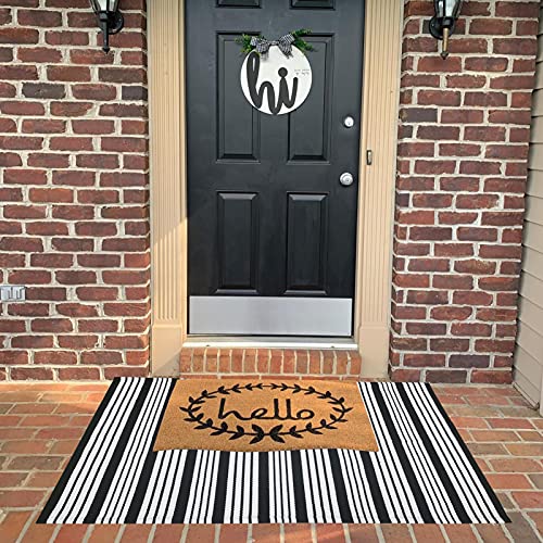 Black and White Striped Outdoor Rug Front Porch Rug 27.5"x43" Front Door Mat Cotton Hand-Woven Reversible Mats for Outdoor,Entryway,Laundry Room,Farmhouse,Kitchen (27.5"x43")