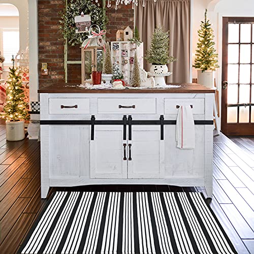 Black and White Striped Outdoor Rug Front Porch Rug 27.5"x43" Front Door Mat Cotton Hand-Woven Reversible Mats for Outdoor,Entryway,Laundry Room,Farmhouse,Kitchen (27.5"x43")