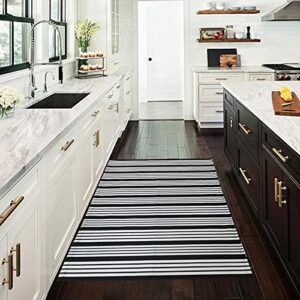 Black and White Striped Outdoor Rug Front Porch Rug 27.5"x43" Front Door Mat Cotton Hand-Woven Reversible Mats for Outdoor,Entryway,Laundry Room,Farmhouse,Kitchen (27.5"x43")