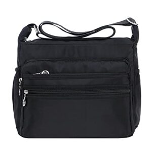 women shoulder handbag lightweight cross body bag small ladies tote nylon satchel purses (black)