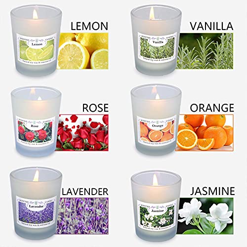 Scented Candles Gift Set for Women, Small Aromatherapy Soy Wax Candes in Glass for Wedding Baby Shower, Spa - Lavender, Vanilla, Rose, Jasmine, Lemon and Orange Scented, Set of 12