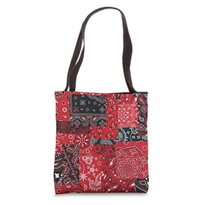 trendy red paisley bandana patchwork tote bag