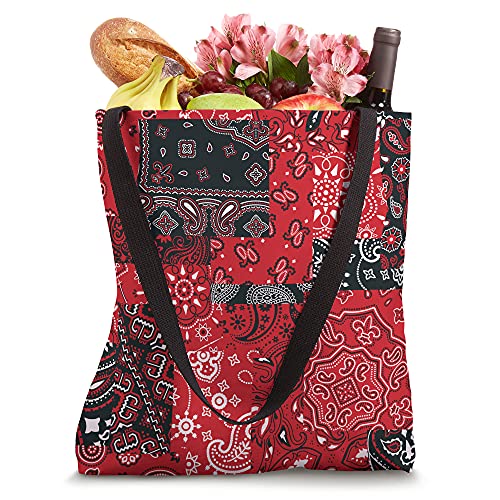 Trendy Red Paisley Bandana Patchwork Tote Bag