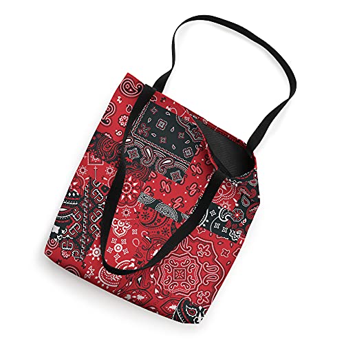 Trendy Red Paisley Bandana Patchwork Tote Bag