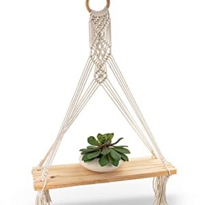 Macrame Wall Hanging Shelf, Bohemian Indoor Wall Décor, Wood Hanging Macrame Floating Shelf, Handmade Woven Twisted Cotton Rope Plant Hanger