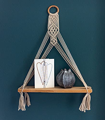 Macrame Wall Hanging Shelf, Bohemian Indoor Wall Décor, Wood Hanging Macrame Floating Shelf, Handmade Woven Twisted Cotton Rope Plant Hanger