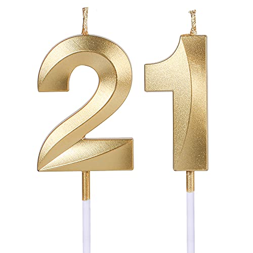 Gold 21st & 12th Birthday Candles for Cakes, Number 21 12 1 2 Glitter Candle Cake Topper for Party Anniversary Wedding Celebration Decoration