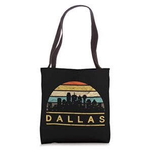 dallas skyline retro vintage sunset souvenir tote bag