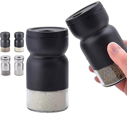 HOME EC Glass Salt and Pepper Shakers Set with Adjustable Pour Holes - Stainless Steel Salt Shaker and Pepper Shaker - Farmhouse Salt and Pepper Shaker Set for Himalayan, Kosher Sea Salts & Spices