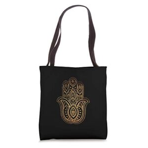 antique hamsa hand on black – gift for valentines day tote bag