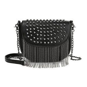 Hoce Leather Rivet Crossbody Purse Small Studded Chain Bag for Women Girls Black A