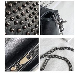 Hoce Leather Rivet Crossbody Purse Small Studded Chain Bag for Women Girls Black A