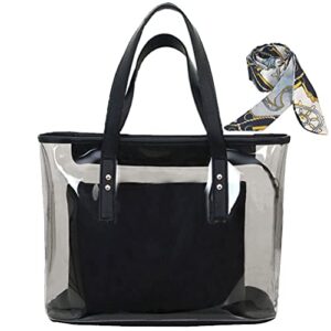 abuyall transparent purse women large pvc clear tote bag handbag waterproof beach bag gunblack