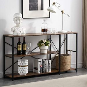 shocoko console table for entryway, rustic long sofa table with shelf, industrial storage entryway table hallway tables, 55 inch rustic brown