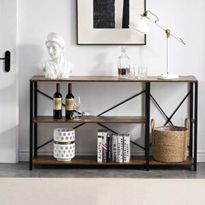 SHOCOKO Console Table for Entryway, Rustic Long Sofa Table with Shelf, Industrial Storage Entryway Table Hallway Tables, 55 Inch Rustic Brown