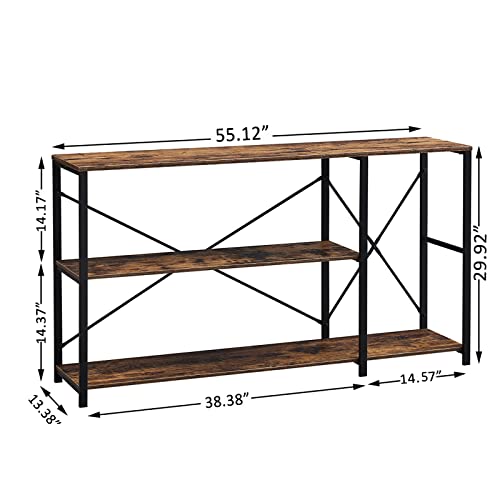 SHOCOKO Console Table for Entryway, Rustic Long Sofa Table with Shelf, Industrial Storage Entryway Table Hallway Tables, 55 Inch Rustic Brown