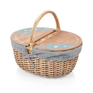 picnic time – disney cinderella country vintage picnic basket with lid – wicker picnic basket for 2, (navy blue & white stripe)