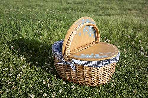 PICNIC TIME - Disney Cinderella Country Vintage Picnic Basket with Lid - Wicker Picnic Basket for 2, (Navy Blue & White Stripe)