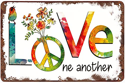 Retro Tin Sign Vintage Love one Another Peace Kitchen Decor Summer Decor Funny Wall Decor for Home Cafes Office Store Pubs Club Plaque Tin Sign 12 X 8 INCH Sign Gift