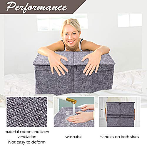 Large Storage Bins With Lids and Handles Stackable Storage Bins for Closet Foldable Fabric Linen Closet Organizers and Storage Baskets Storage Boxes Organization Containers for Shelf Bedroom 2-Pack