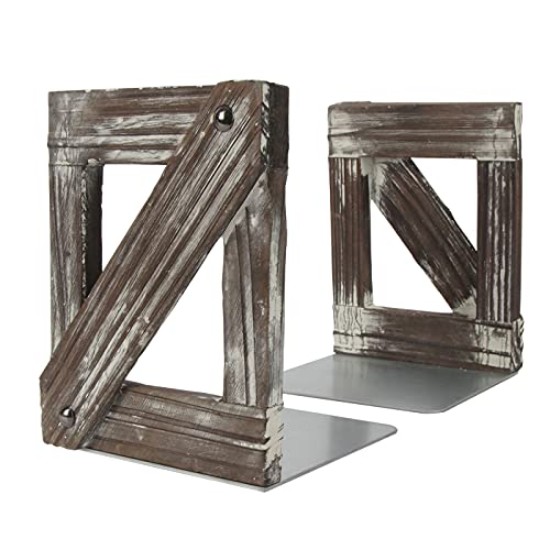 J JACKCUBE DESIGN Rustic Bookends 1 Pair, Decorative Farmhouse Bookend for Heavy Books Magazine DVD on Desk Table Shelf - MK709A