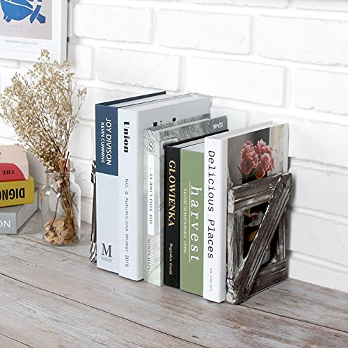 J JACKCUBE DESIGN Rustic Bookends 1 Pair, Decorative Farmhouse Bookend for Heavy Books Magazine DVD on Desk Table Shelf - MK709A