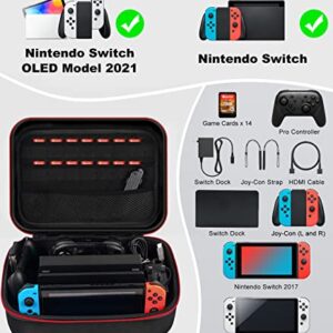 Glamgen Carrying Case for Nintendo Switch/OLED,Large Protective Travel Hardshell Storage Bag with 16 Game Cartridges for Switch Console, Pro Controller, Accessories Switch Dock,Black