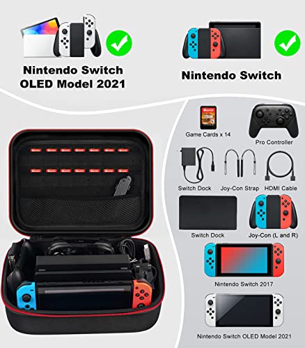 Glamgen Carrying Case for Nintendo Switch/OLED,Large Protective Travel Hardshell Storage Bag with 16 Game Cartridges for Switch Console, Pro Controller, Accessories Switch Dock,Black