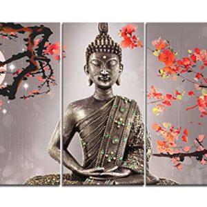 Yeawin Buddha Wall Art The Picture Print On Canvas 3 Panels Modern Artwork The Canvas for Home Living Dining Room Kitchen(Wrapped Canvas Wall Art,Ready to Hang)