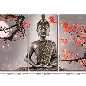 Yeawin Buddha Wall Art The Picture Print On Canvas 3 Panels Modern Artwork The Canvas for Home Living Dining Room Kitchen(Wrapped Canvas Wall Art,Ready to Hang)