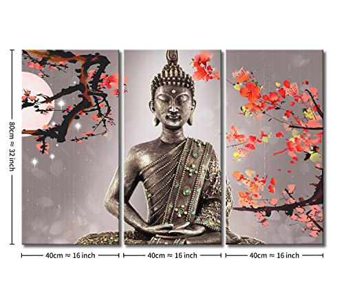 Yeawin Buddha Wall Art The Picture Print On Canvas 3 Panels Modern Artwork The Canvas for Home Living Dining Room Kitchen(Wrapped Canvas Wall Art,Ready to Hang)