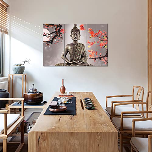 Yeawin Buddha Wall Art The Picture Print On Canvas 3 Panels Modern Artwork The Canvas for Home Living Dining Room Kitchen(Wrapped Canvas Wall Art,Ready to Hang)