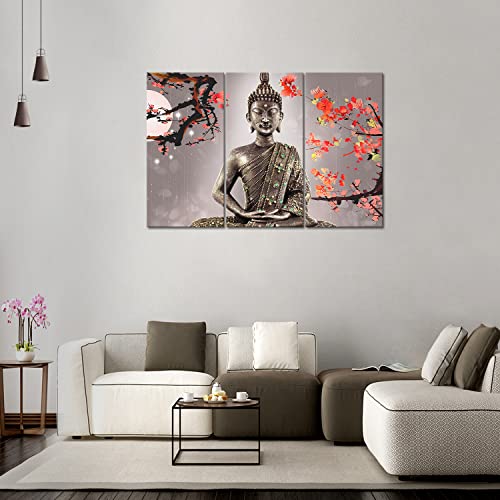 Yeawin Buddha Wall Art The Picture Print On Canvas 3 Panels Modern Artwork The Canvas for Home Living Dining Room Kitchen(Wrapped Canvas Wall Art,Ready to Hang)