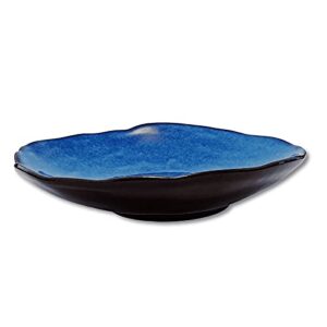 VOMANA Ceramic Decorative Dish, Blue Pottery Fruit Bowl, Porcelain Versatile Centerpiece Decor Dish, Accent Tray with Blue Glaze for Gift Decor Entryway Living Room Dining Table (10'' Dish)