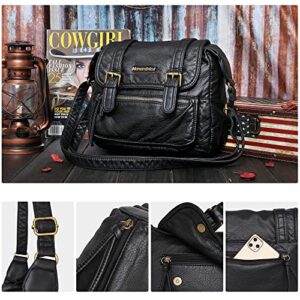 Montana West Crossbody Purses for Women Shoulder Bags Ultra Soft Washed Leather Multi Pocket Travel Flap Bags MWC-045BK