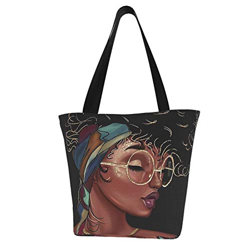 Women's Tote Shoulder Bag Melanin Queen Black African American Natural Afro Shopping Handbag