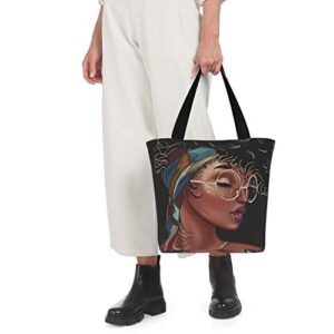 Women's Tote Shoulder Bag Melanin Queen Black African American Natural Afro Shopping Handbag