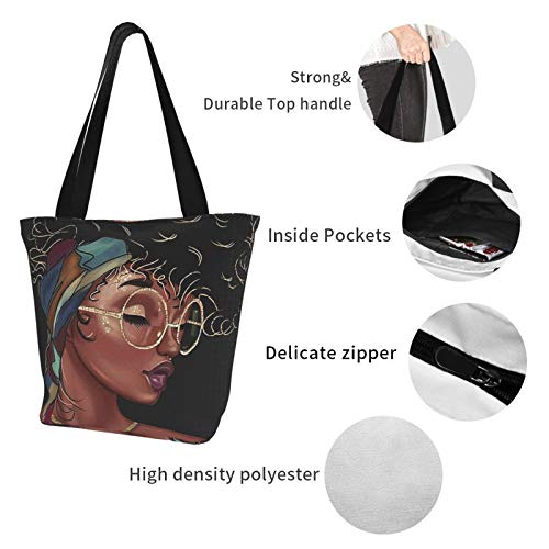 Women's Tote Shoulder Bag Melanin Queen Black African American Natural Afro Shopping Handbag