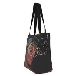 Women's Tote Shoulder Bag Melanin Queen Black African American Natural Afro Shopping Handbag