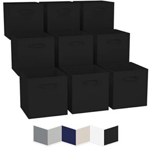 13×13 large storage cubes (set of 9). fabric storage bins with dual handles | cube storage bins for home and office | foldable cube baskets for shelf | closet organizers and storage box (black)